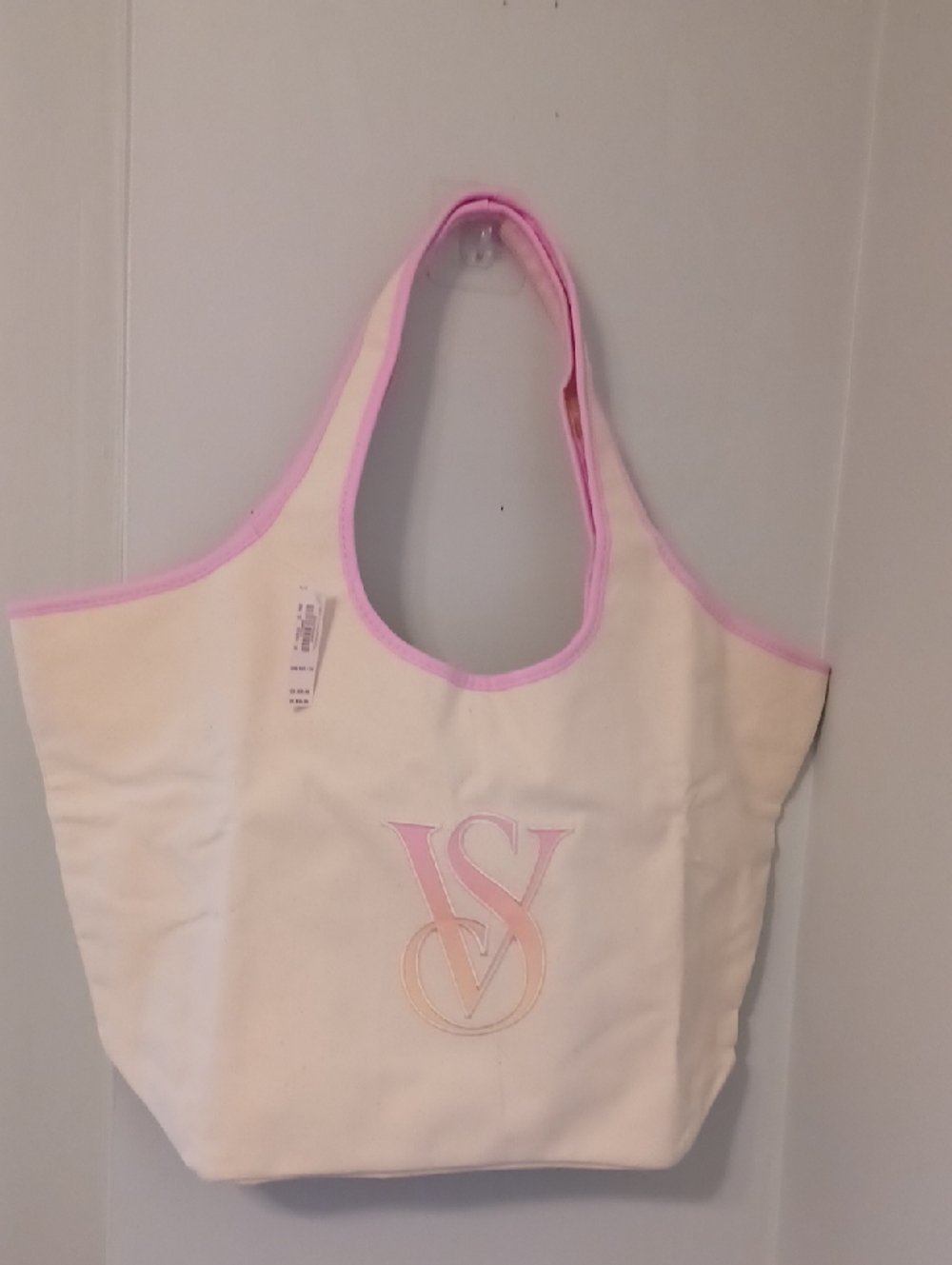 Victoria's Secret Cream Tote with Pink Trim and Embroidered VS Logo. NWT.